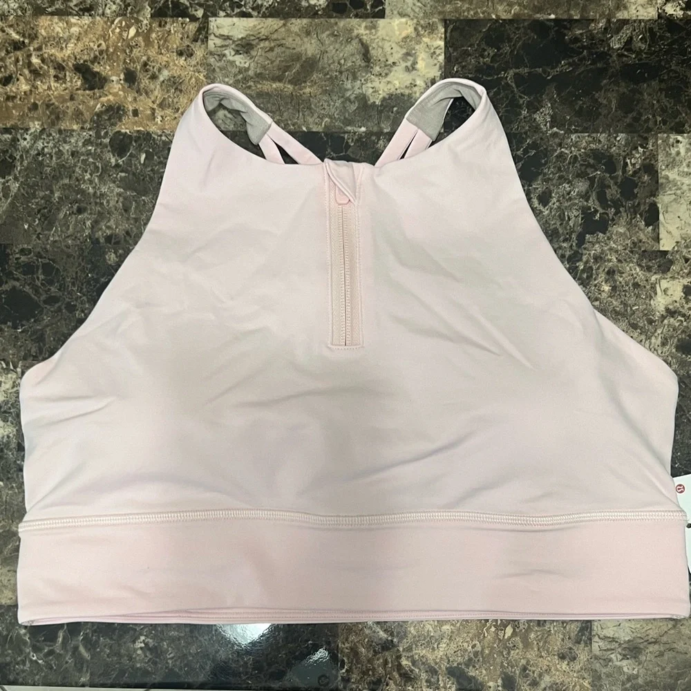 LULULEMON ENERGY HIGH-NECK LONG LINE BRA ZIP IN FRONT LIGHT PINK COLOR NWT